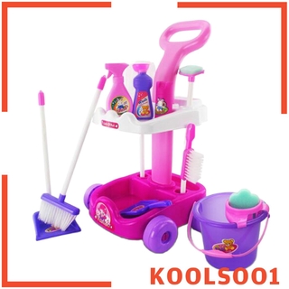 [KOOLSOO1] Simulation Children Cleaning Cart 12pcs Playset Pretend Role Play Toy Gift