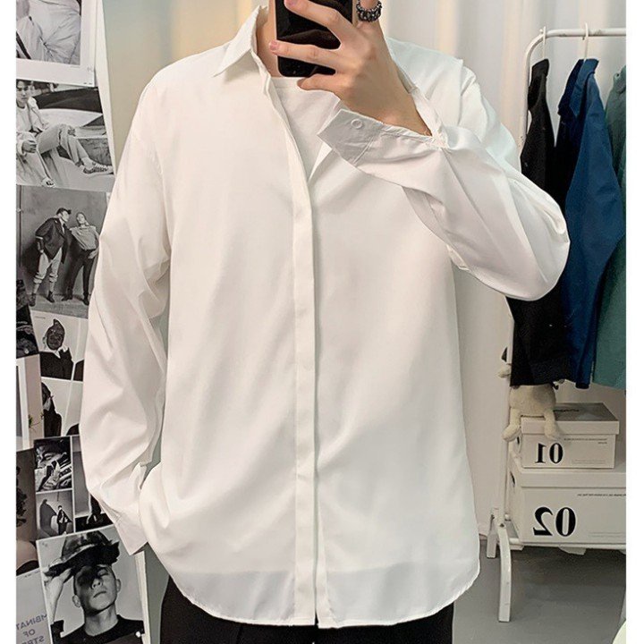 Áo sơ mi trắng đi học form rộng tay dài nam nữ vải Lụa mềm mịn ít nhăn MRD01 từ 40-85kg
