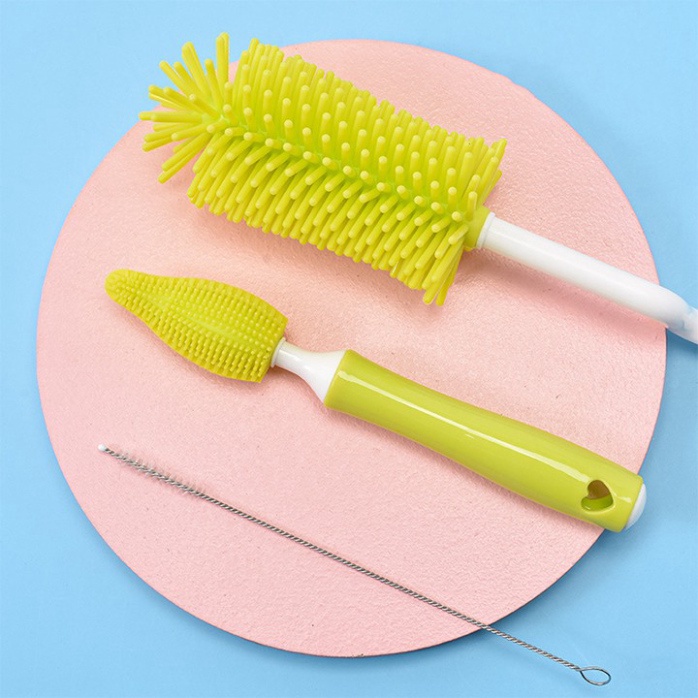 Cọ rửa bình sữa Silicon cao cấp 3 chi tiết - Cọ rửa bình silicone tay xoay 360 độ
