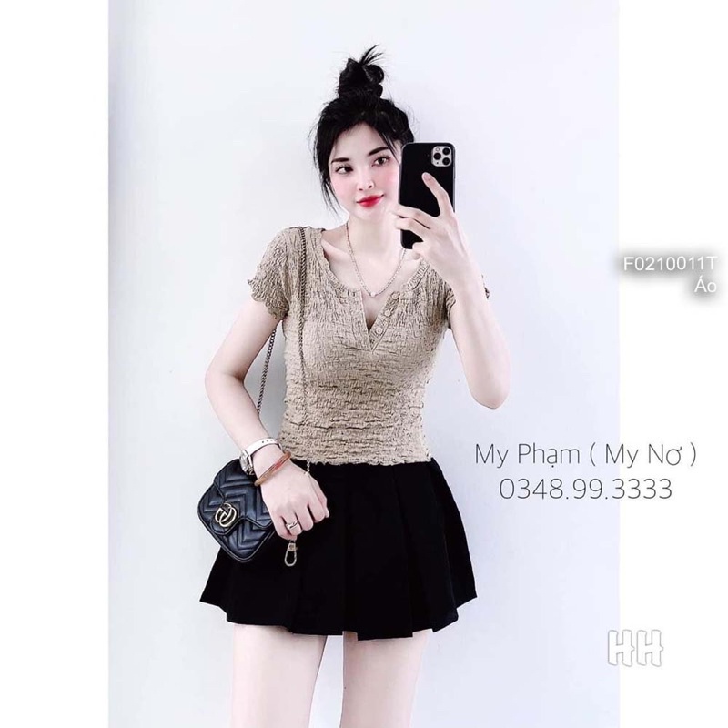 Áo xốp nhăn gài nút