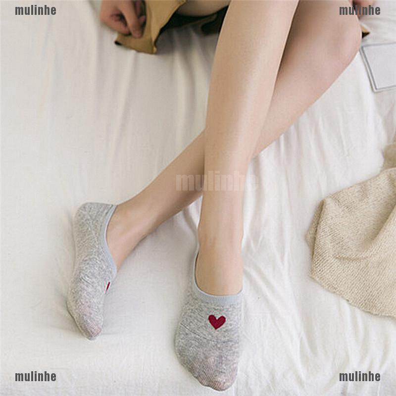 Đôi tất cotton in họa tiết trái tim đáng yêu cho nữ