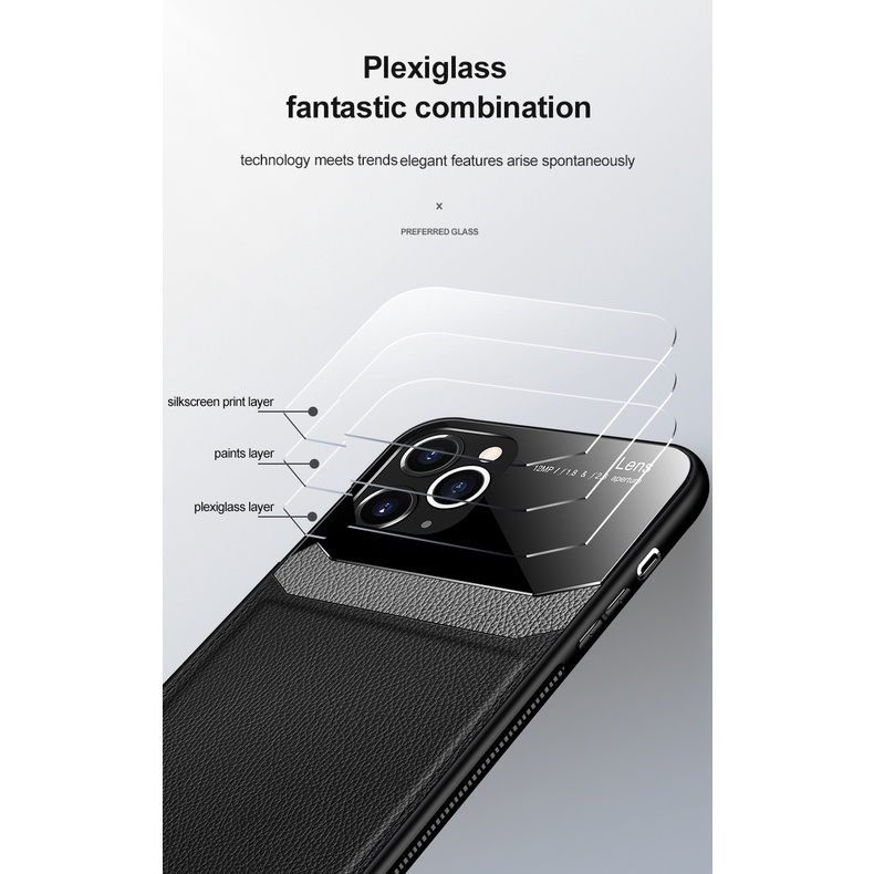 Dành Cho iPhone 11 12 Pro XR X XS Max SE 2020 Ốp Lưng Chống Sốc Thời Trang Gương Da Kính Cường Lực Mặt Sau Điện Thoại