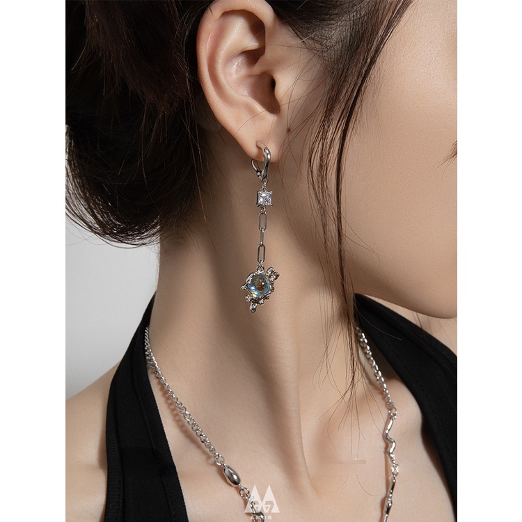 Khuyên Tai Bất Đối Xứng Đính Đá Mặt Trăng Và Đá Cho Nữ