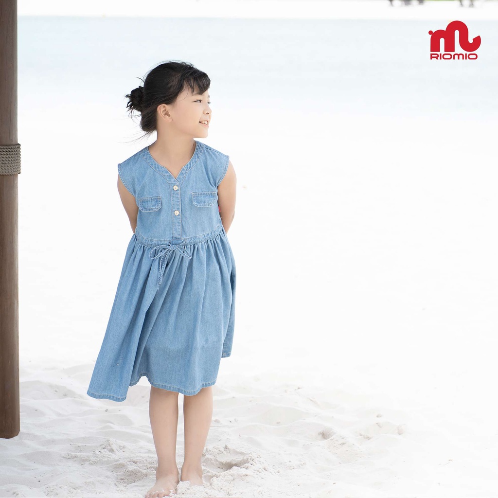 Váy jean bé gái sát nách 3-11 tuổi (15-40kg) dáng suông RIOMIO 100% cotton USA cao cấp siêu xinh cho bé - RO212