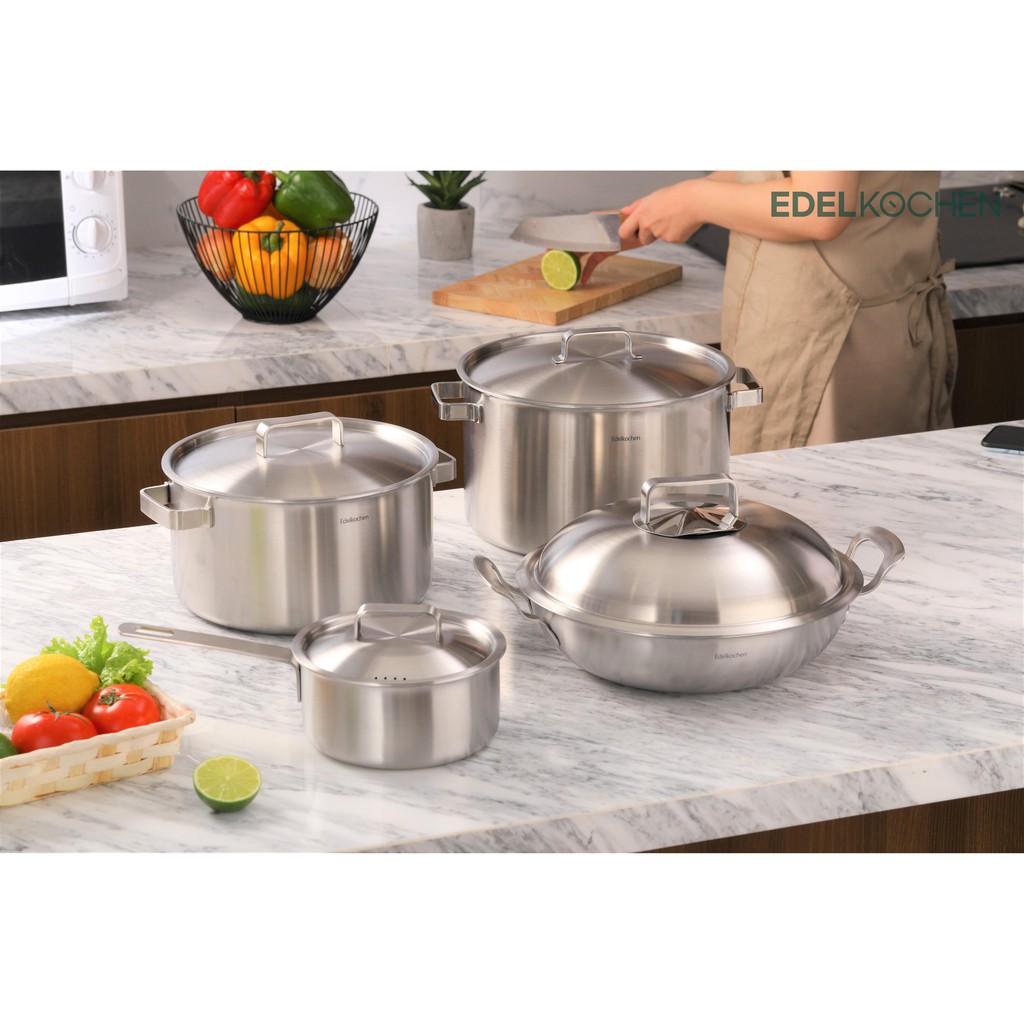 [Chính hãng Edelkochen] Bộ 2 Nồi Tango size vừa & lớn 24cm - 26cm chất liệu Inox 3 lớp