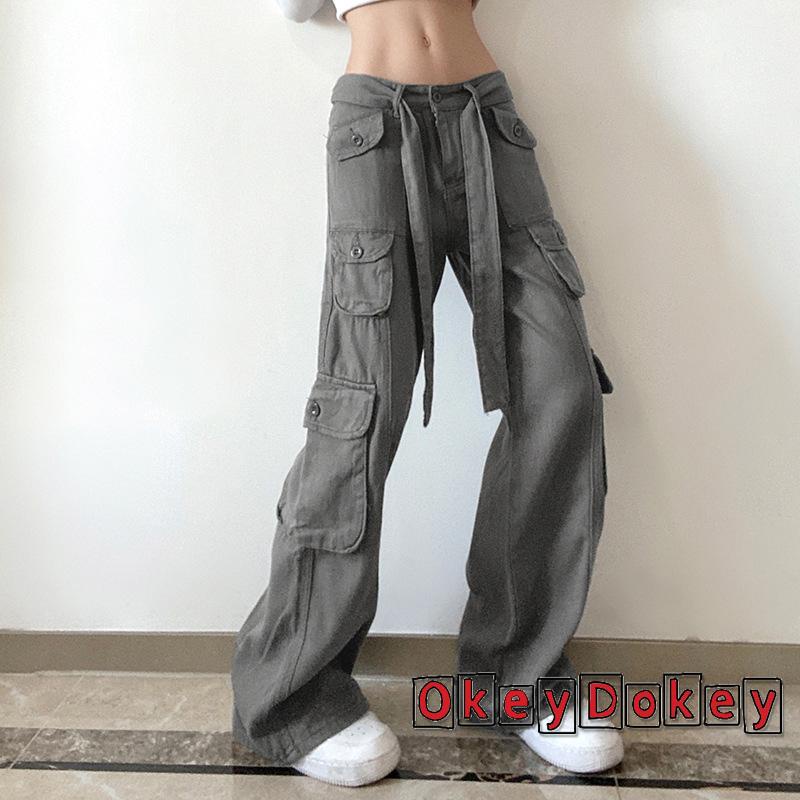 Quần ống rộng lưng thấp màu sắc thời trang mùa thu cho nữ