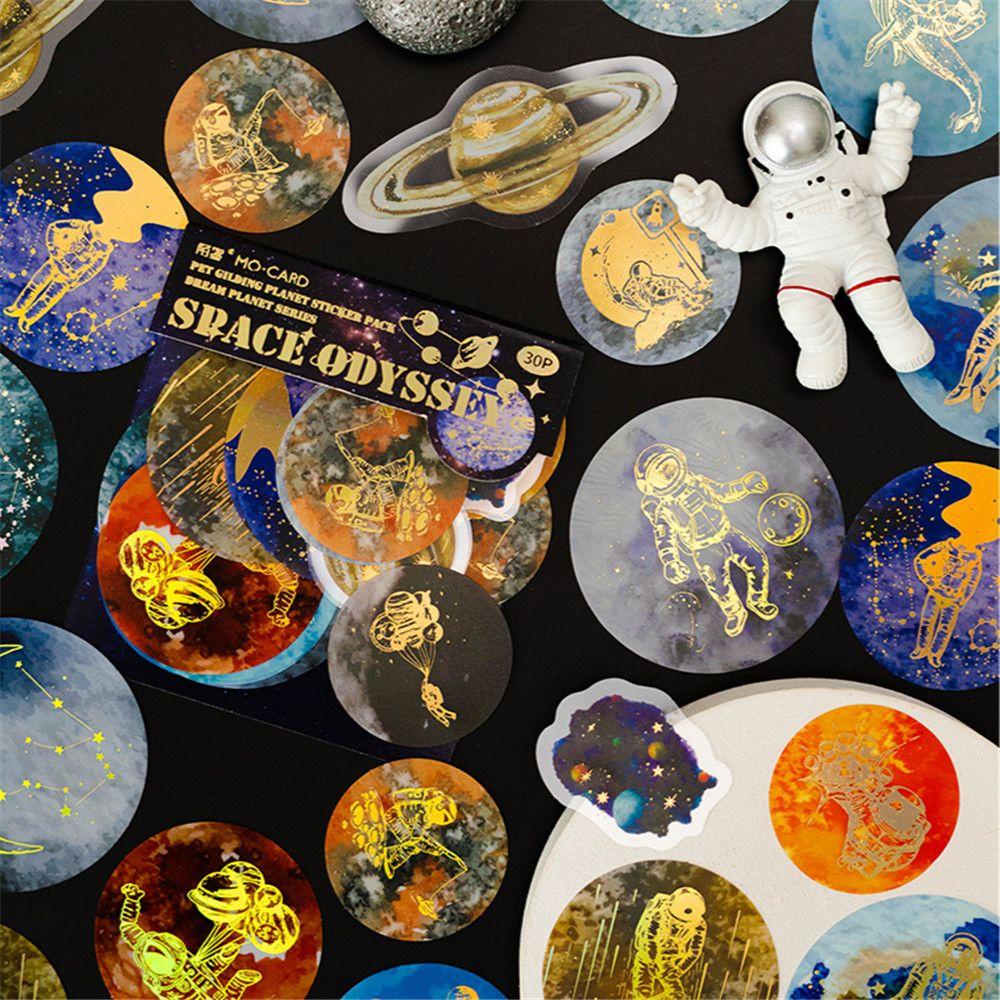 LEISURE Bộ 30 Miếng Dán Trang Trí Điện Thoại / Nhật Ký Bằng PVC Hình Hành Tinh Dễ Thương