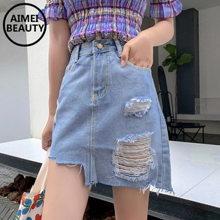 Chân váy jean rách lưng cao phong cách Hàn Quốc thời trang 