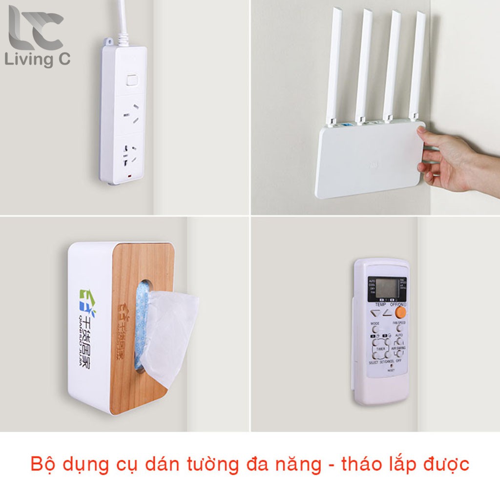 Treo cục phát wifi , ổ cắm điện , remote với bộ dán tường Living C T24 tháo lắp tiện lợi