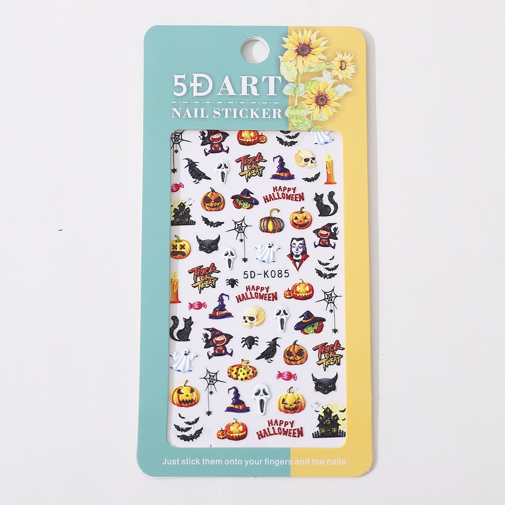 Cod Qipin Nhãn Dán Móng Tay Chạm Khắc Ba Chiều Họa Tiết Đầu Lâu Ma Cà Rồng Halloween Đơn Giản Cho Nữ