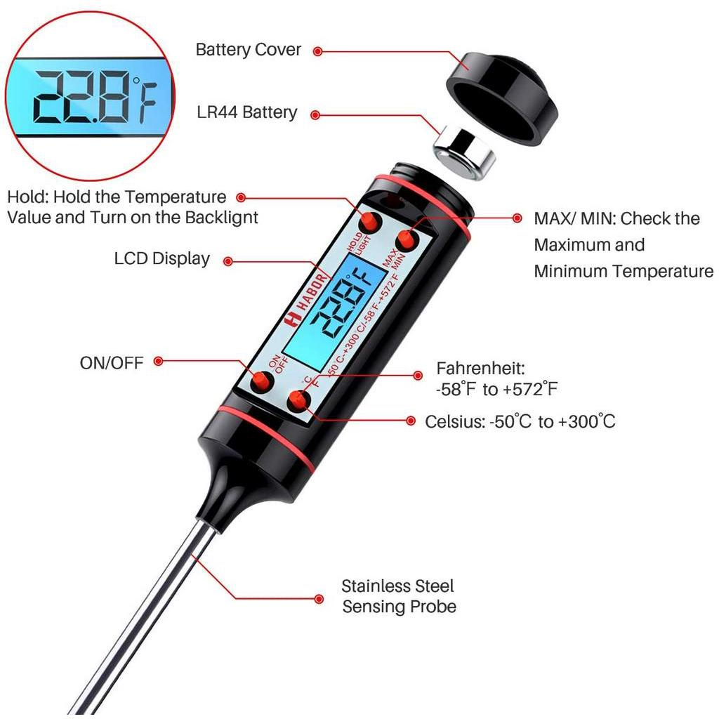Nhiệt Kế Đo Thịt ANAEAT Kỹ Thuật Số Đọc Tức Thì Từ -50 Đến 300 Độ C Dành Cho Nhà Bếp