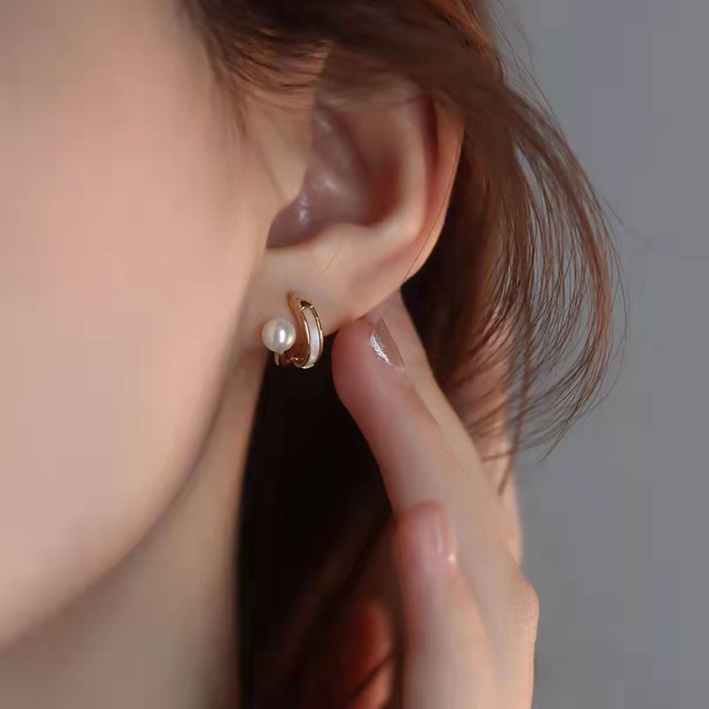 Khuyên Tai Nữ Dáng Chữ C Mặt Đá Trắng Nhân Tạo Thời Trang LILY V3.31