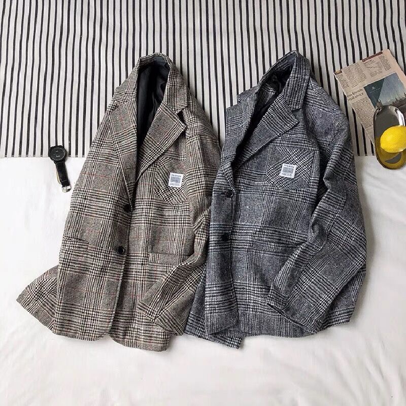 Áo khoác vest Blazer nam kẻ caro phong cách Hàn Quốc