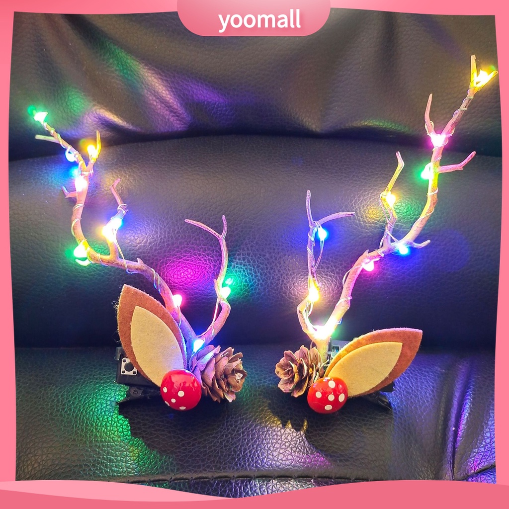 Yomall♡ 1 Cặp Kẹp Tóc Hình Nhánh Cây Thông Giáng Sinh Phát Sáng