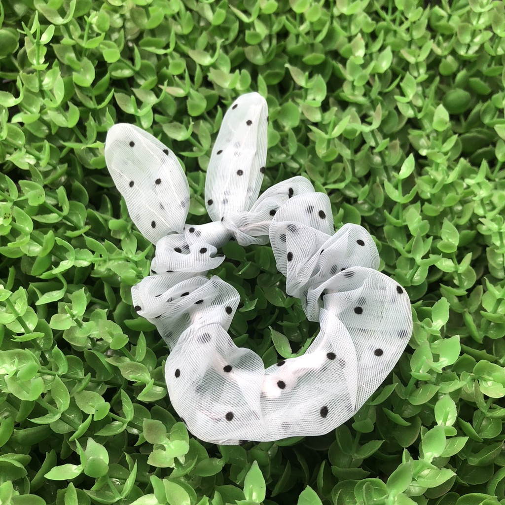 Cột (buộc) tóc scrunchies tai thỏ voan chấm bi xinh xắn M66