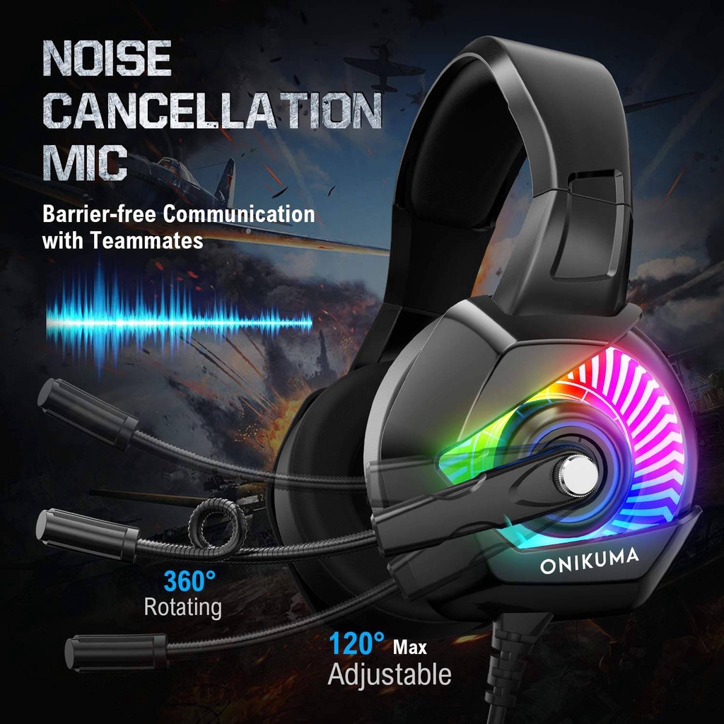 Tai nghe chụp tai chơi game ONIKUMA K6 có dây và micro, giảm tiếng ồn với cúp tai mềm thoải mái, đèn nền RGB