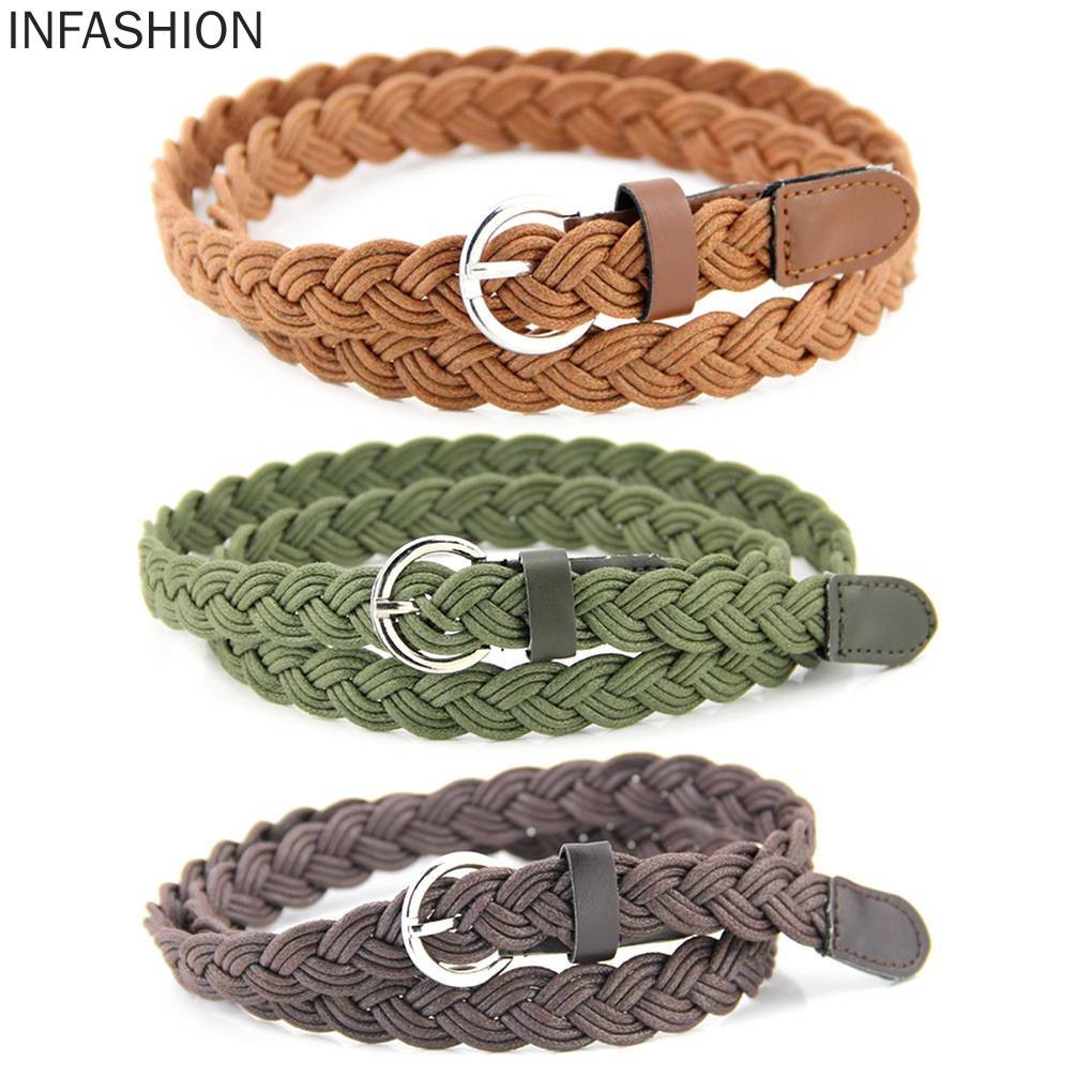 Thắt lưng da PU dạng bện màu kẹo độc đáo cho nữ