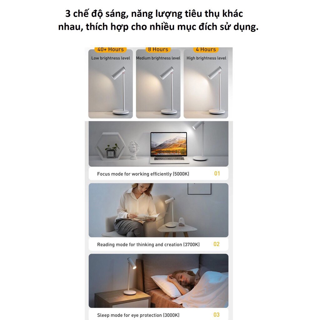 Đèn đọc sách để bàn Baseus DGIWK A02 chống mõi mắt, chống cận Baseus i-work Series Charging Office Reading Desk Lamp