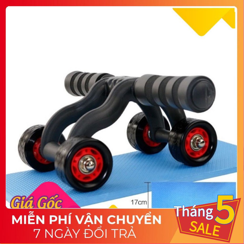 CON LĂN TẬP BỤNG 4 BÁNH ( AB ROLLER AND PUSH UP BAR) TẶNG THẢM