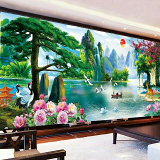 Tranh thêu chữ thập phong cảnh non Nước hữu tình 180*85cm