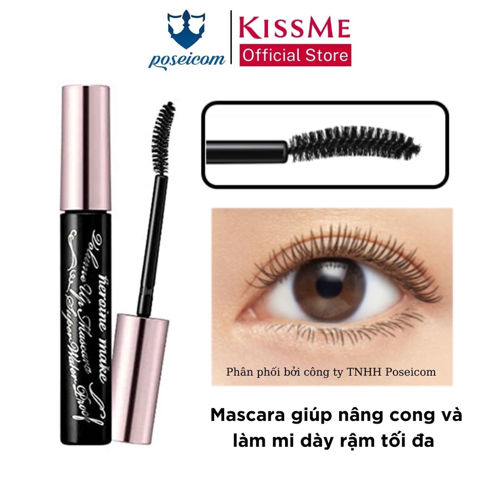 Chuốt Mi Mascara Kissme Siêu Bền Giúp Nâng Cong Và Dày Rậm Mi Tối Đa Kissme Heroine Mascara WP 6G Mi dài hơn 5mm