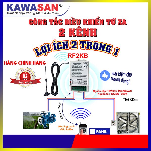Công tắc điều khiển từ xa - 2 KÊNH-RF2KB