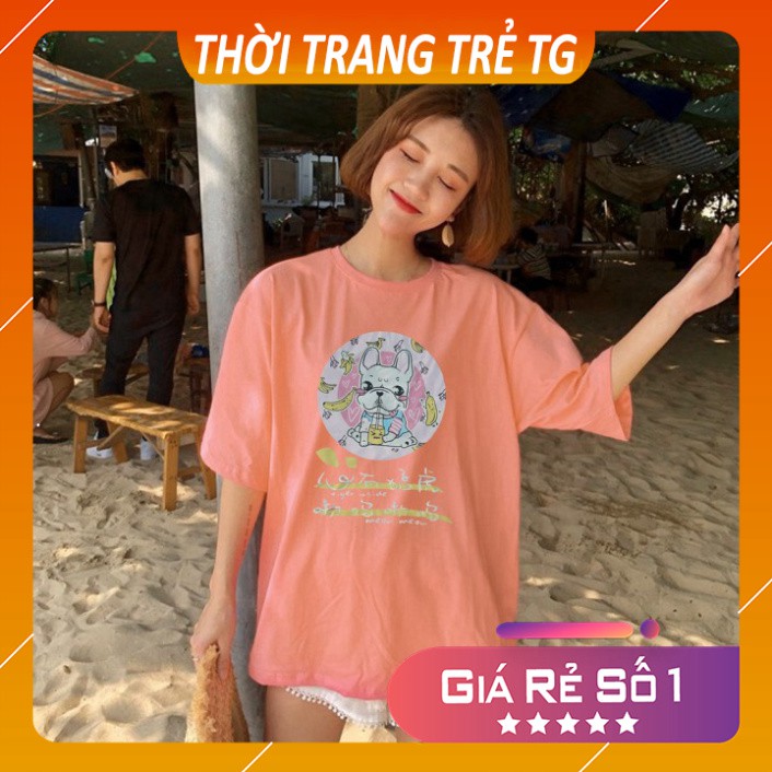 Áo thun 💕𝑭𝒓𝒆𝒆𝒔𝒉𝒊𝒑💕 Áo phông form rộng dáng Unisex L55, mặc lớp, nhóm, cặp in hình CHÓ BULL CHỮ NHẬT màu cam.