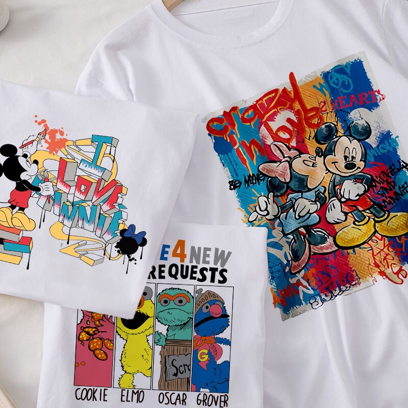 Áo Thun Tay Ngắn Dáng Rộng In Hoạt Hình Mickey Kiểu Hàn Quốc Dễ Phối Đồ Cho Nữ