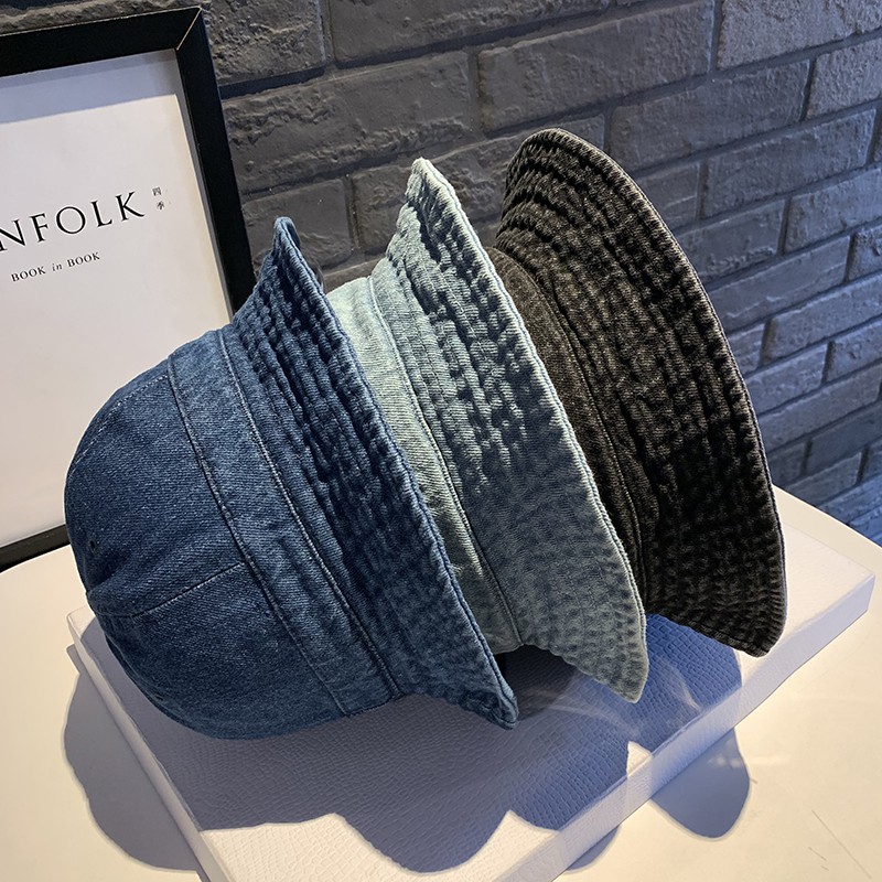 Mũ tai bèo che nắng bằng denim màu trơn phong cách cổ điển thời trang xuân thu cho nam và nữ