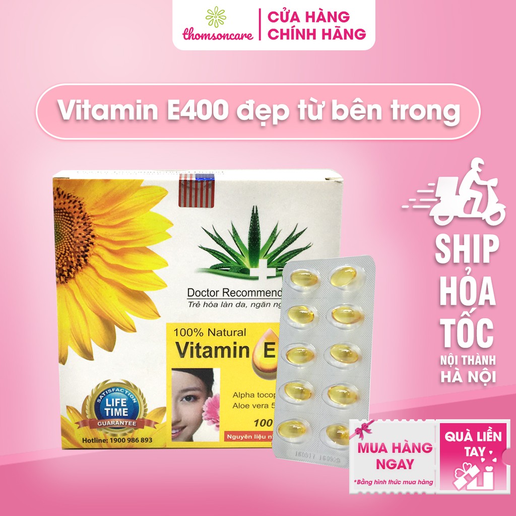 Viên uống Vitamin E 400 Giúp làm đẹp da, giảm lão hóa - Hộp 100 viên. | Thế Giới Skin Care