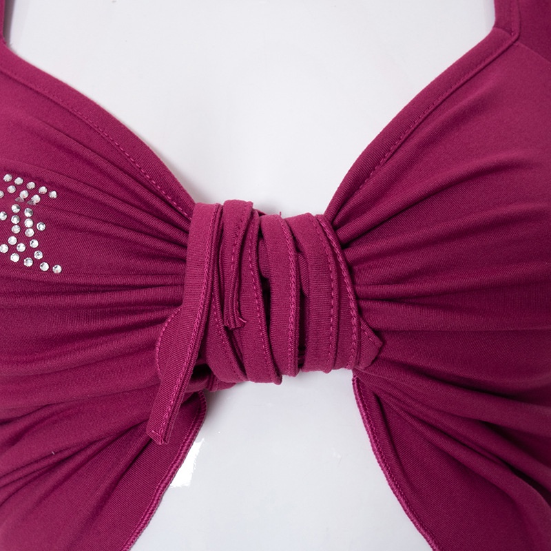 Áo Thun Cổ Vuông Hở Lưng Cột Dây Đính Đá Lấp Lánh Phong Cách Quyến Rũ