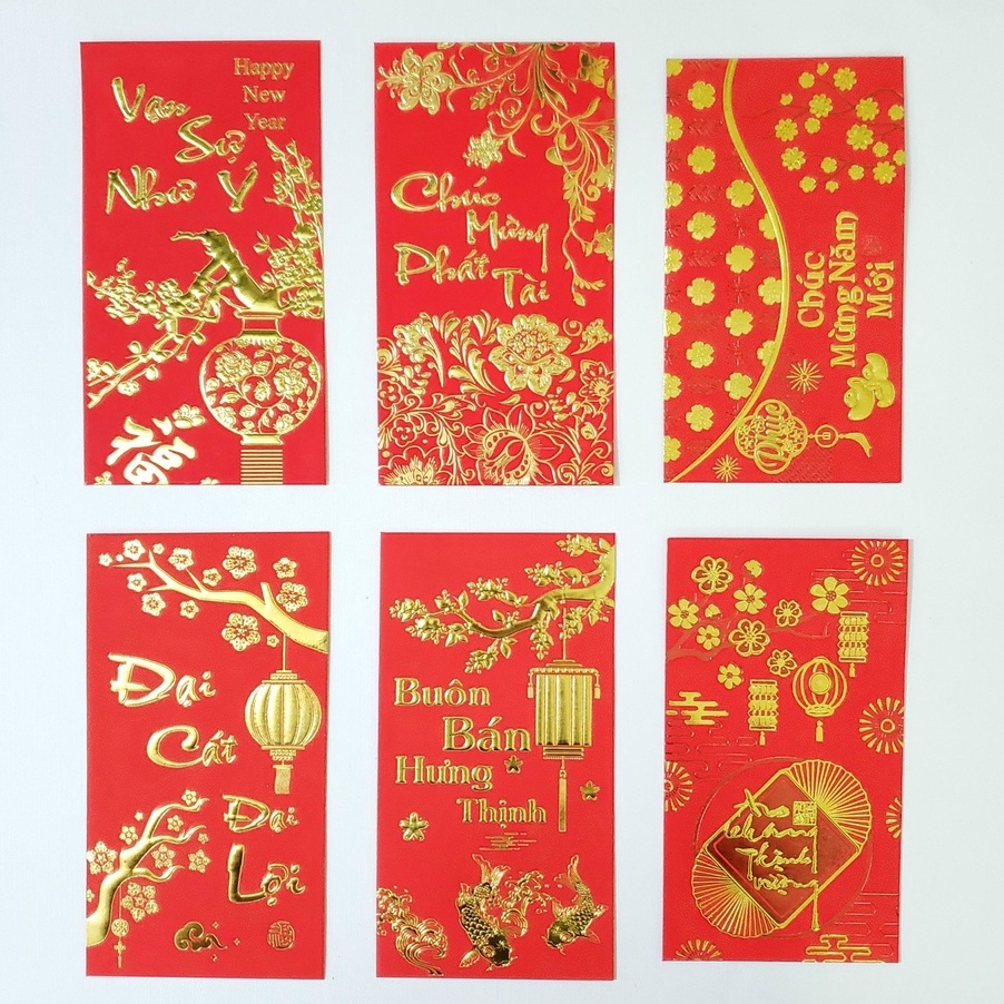 Set 6 bao lì xì đỏ, vàng truyền thống (mẫu ngẫu nhiên)