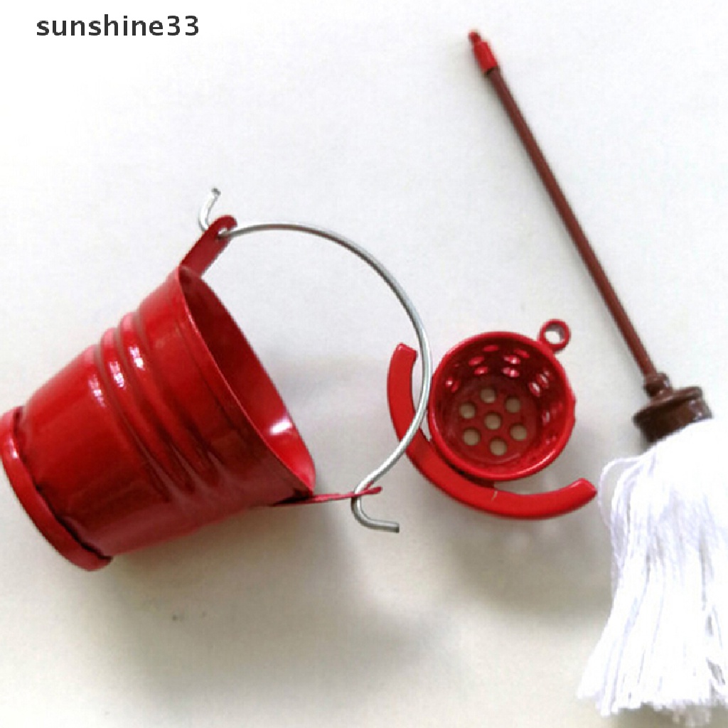 Set xô và cây lau nhà 1:12 trang trí nhà búp bê