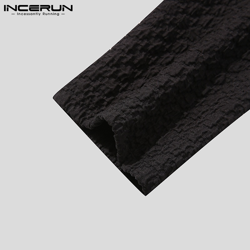 Áo thun INCERUN dành cho nam tay dài dáng rộng cổ tròn thời trang