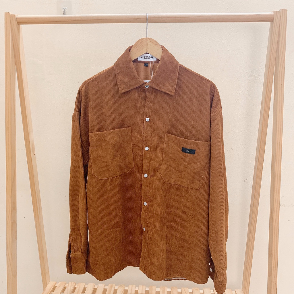 Áo Sơ Mi Nhung Tăm/Nhung Gân Kupi Tay Dài Unisex Form To Rộng Oversize Hình Thật AAG99