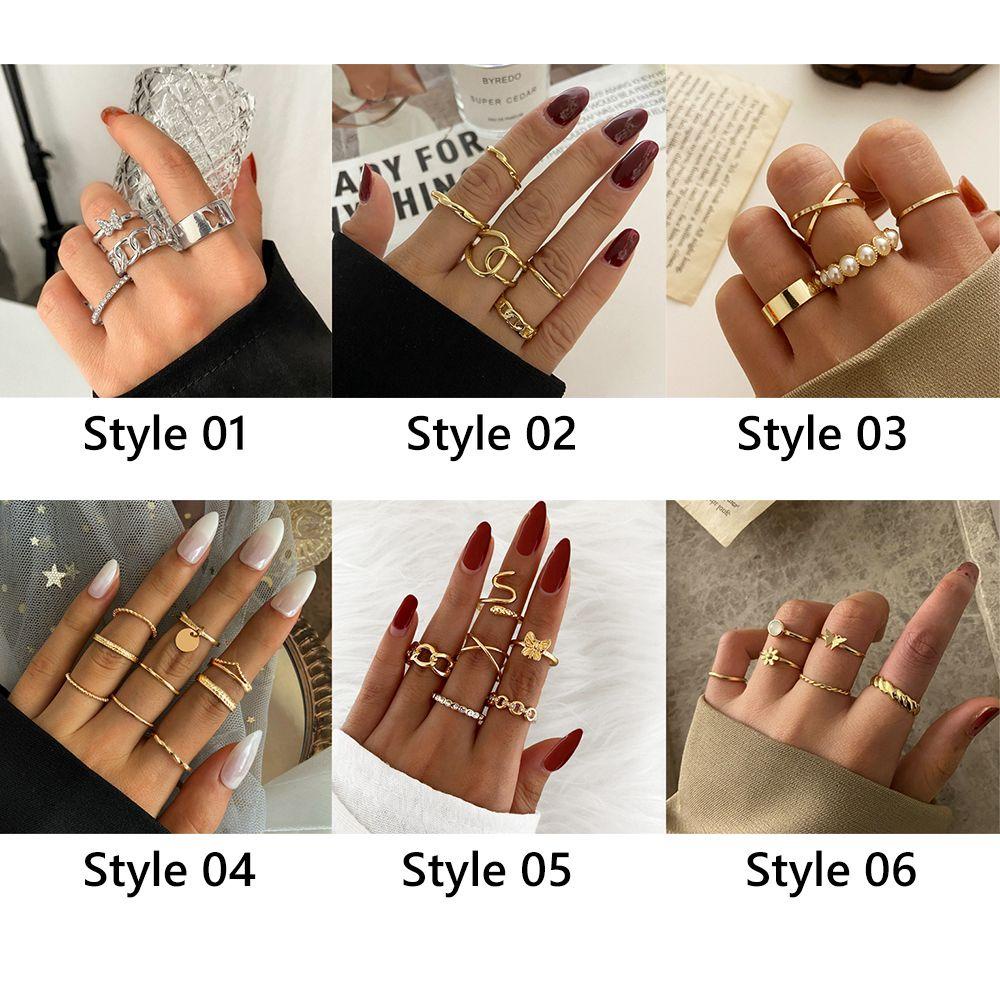 EUTUS Set Nhẫn Đeo Khớp Ngón Tay Màu Vàng Hình Bướm Phong Cách BOHO Thời Trang Cho Nữ