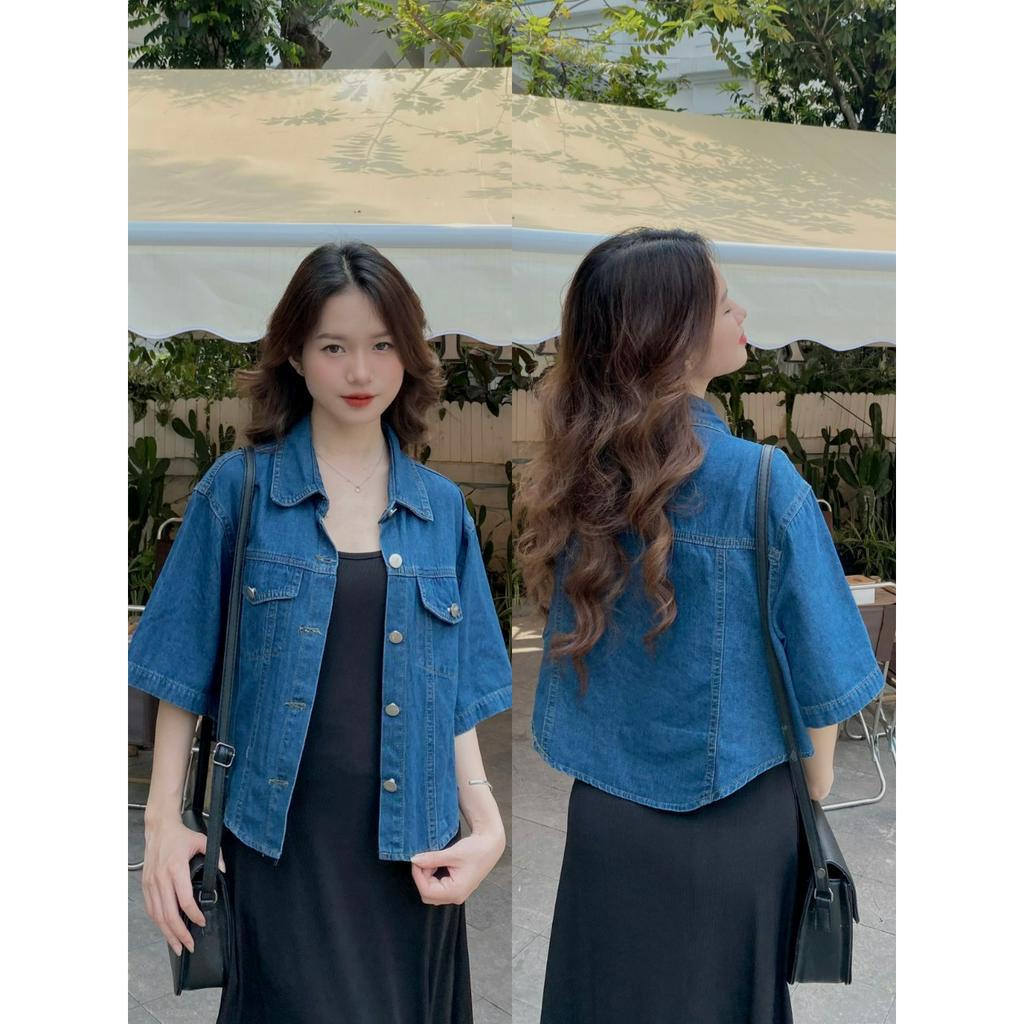 Áo jean croptop tay ngắn - 247store.vn - Aojeancrt/P0K17