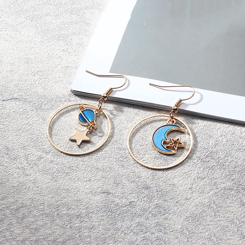 Khuyên tai dáng dài hình mặt trăng ngôi sao thời trang