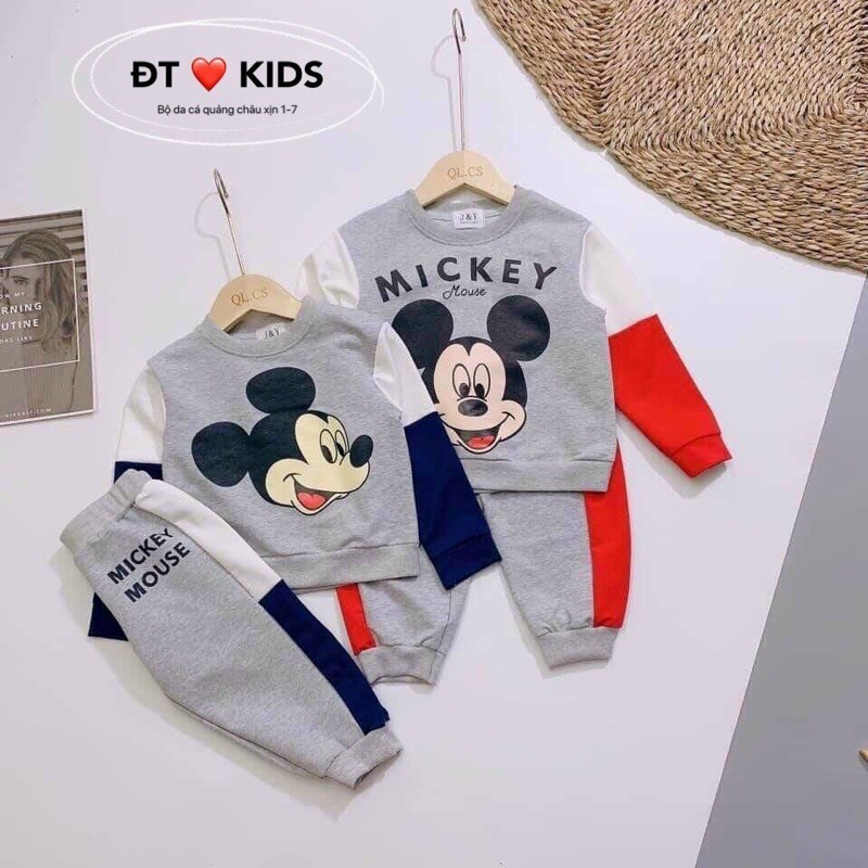 BỘ MICKEY NỈ BÔNG PHỐI TAY CỰC XINH CHO BÉ