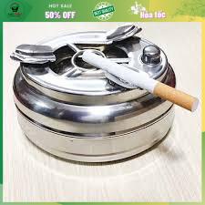 Gạt tàn thuốc Inox - Nhấn nút đóng mở 2 ngăn - Gạt tàn siêu tiện dụng