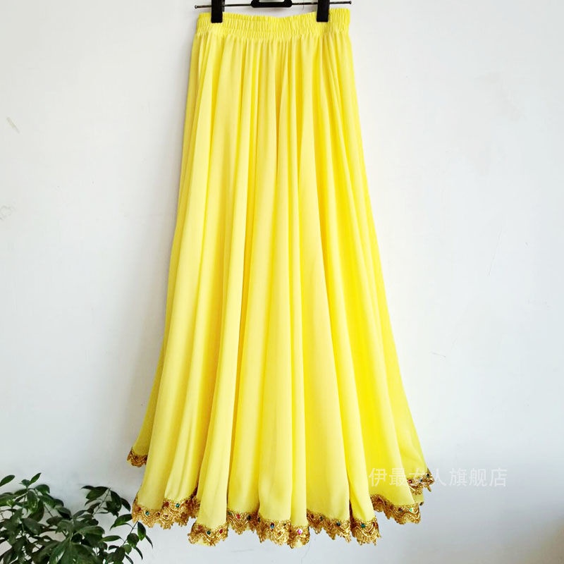 [M &amp; E] Chân Váy Múa Dân Tộc Dáng Dài Phối Ren Phong Cách Mới 720 Độ