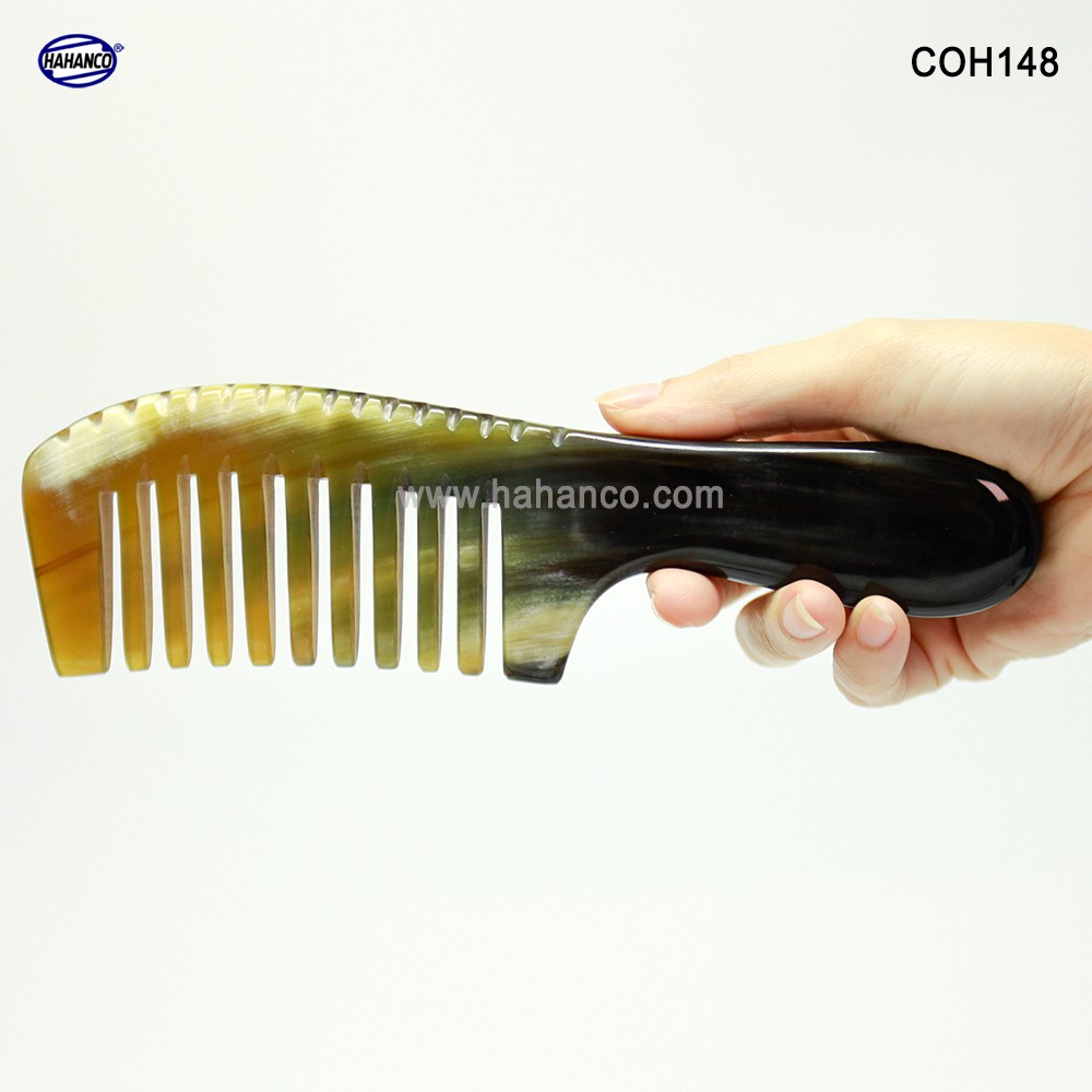 Lược Sừng răng thưa massage đầu giúp lưu thông máu (Size: XL - 20cm) chải tóc xoăn, xù - COH148- Horn Comb of HAHANCO