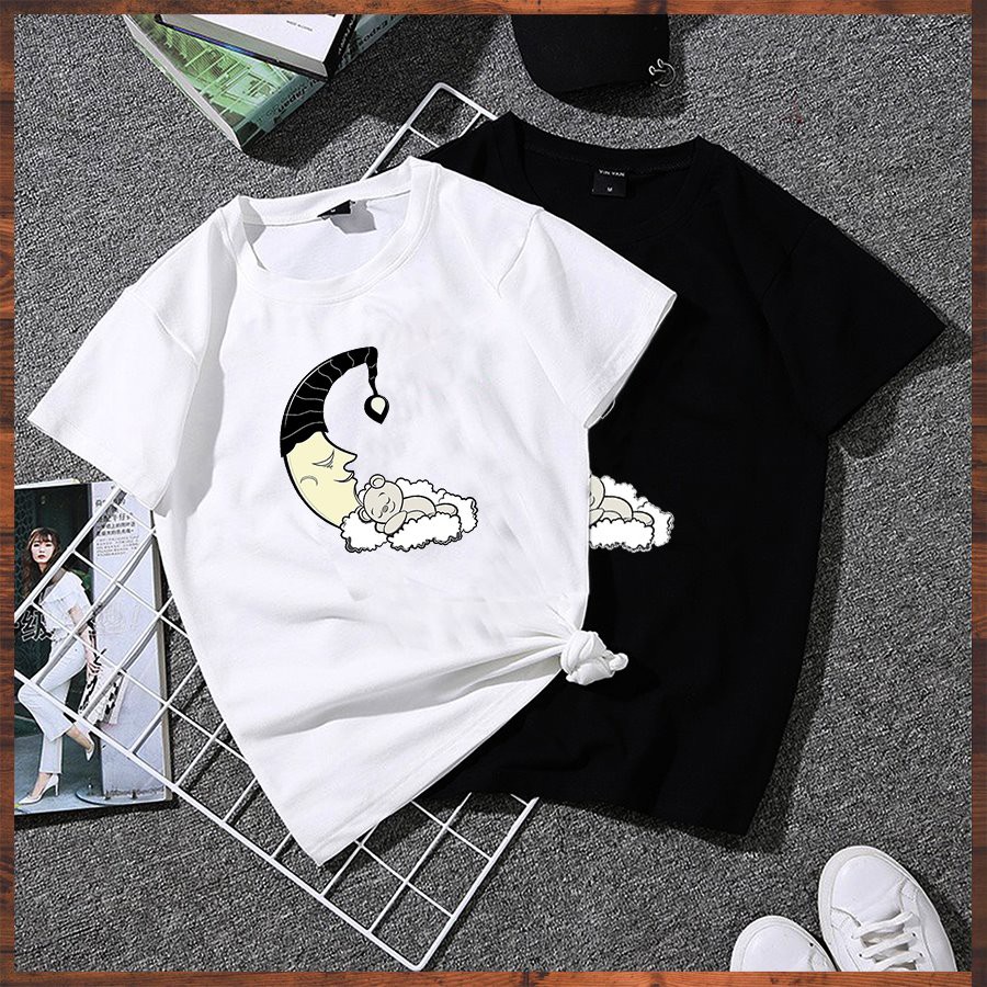 Áo thun tay lỡ nữ form rộng ông trăng ngủ vải dày mịn 20NU1151