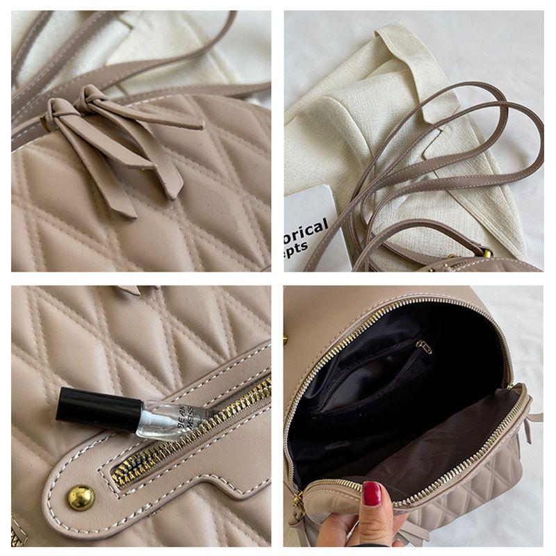 Ba Lô Da Chuwanglin Sọc Ca Rô Phối Khóa Kéo Đôi Thời Trang Cá Tính Cho Nữ