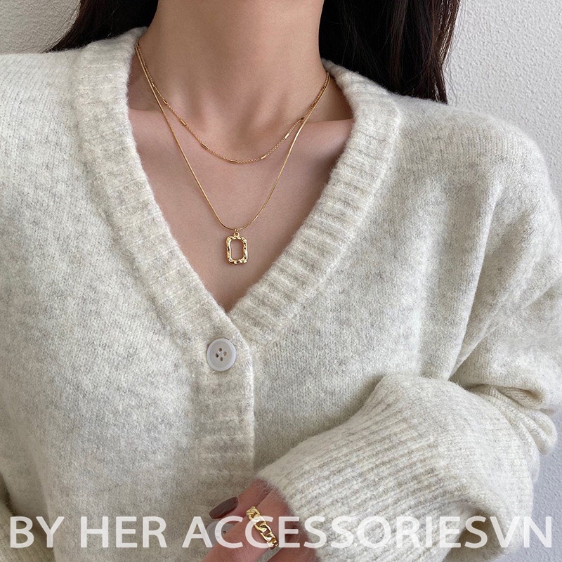 Dây Chuyền Măt Vuông, Chocker 2 tấng mặt vuông cá tính Her Asccessories C28