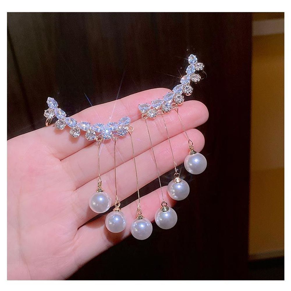 Khuyên Tai Tua Rua Đính Đá Zircon Ngọc Trai Thanh Lịch Thời Trang Cho Nữ Dự Tiệc