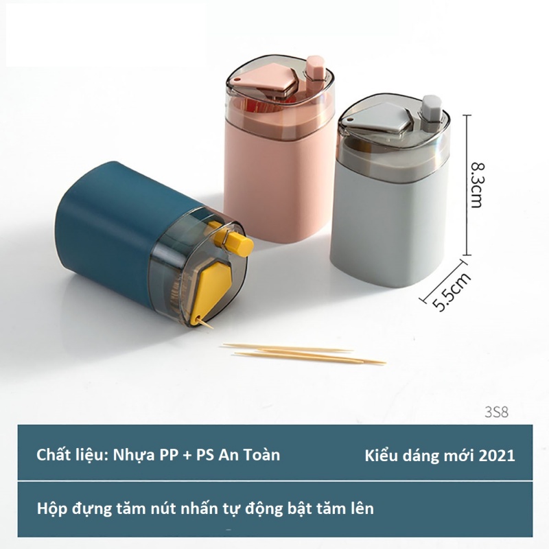 Hộp Đựng Tăm Xỉa Răng Thông Minh Có Nút Nhấn Tự Động Bật Tăm Lên