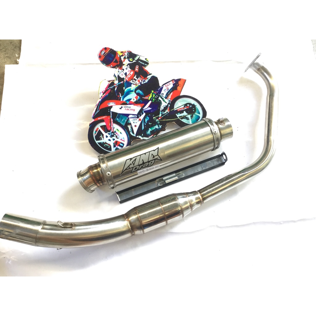 Pô king drag trắng cổ bầu hơi inox exciter, winer, sonic, raider, satria, gsx, cbr, tfx, fz, r15