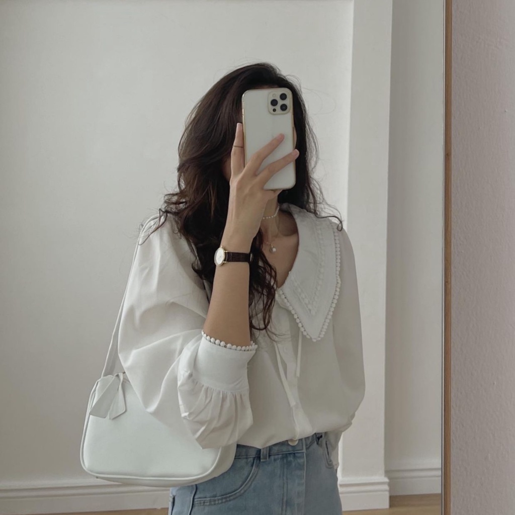 Áo Sơ Mi Nữ form rộng Kiểu Ren Màu Trắng  dài tay ulzzang vintage hàn quốc cao cấp kozoda SM87