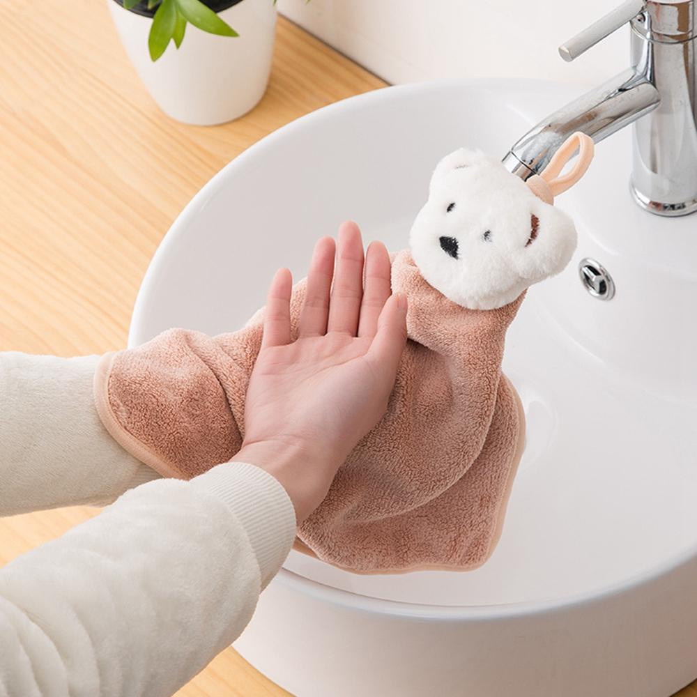 Khăn Lau Tay Vải Nhung San Hô Siêu Thấm Hút Mềm Mại Có Móc Treo Tiện Dụng